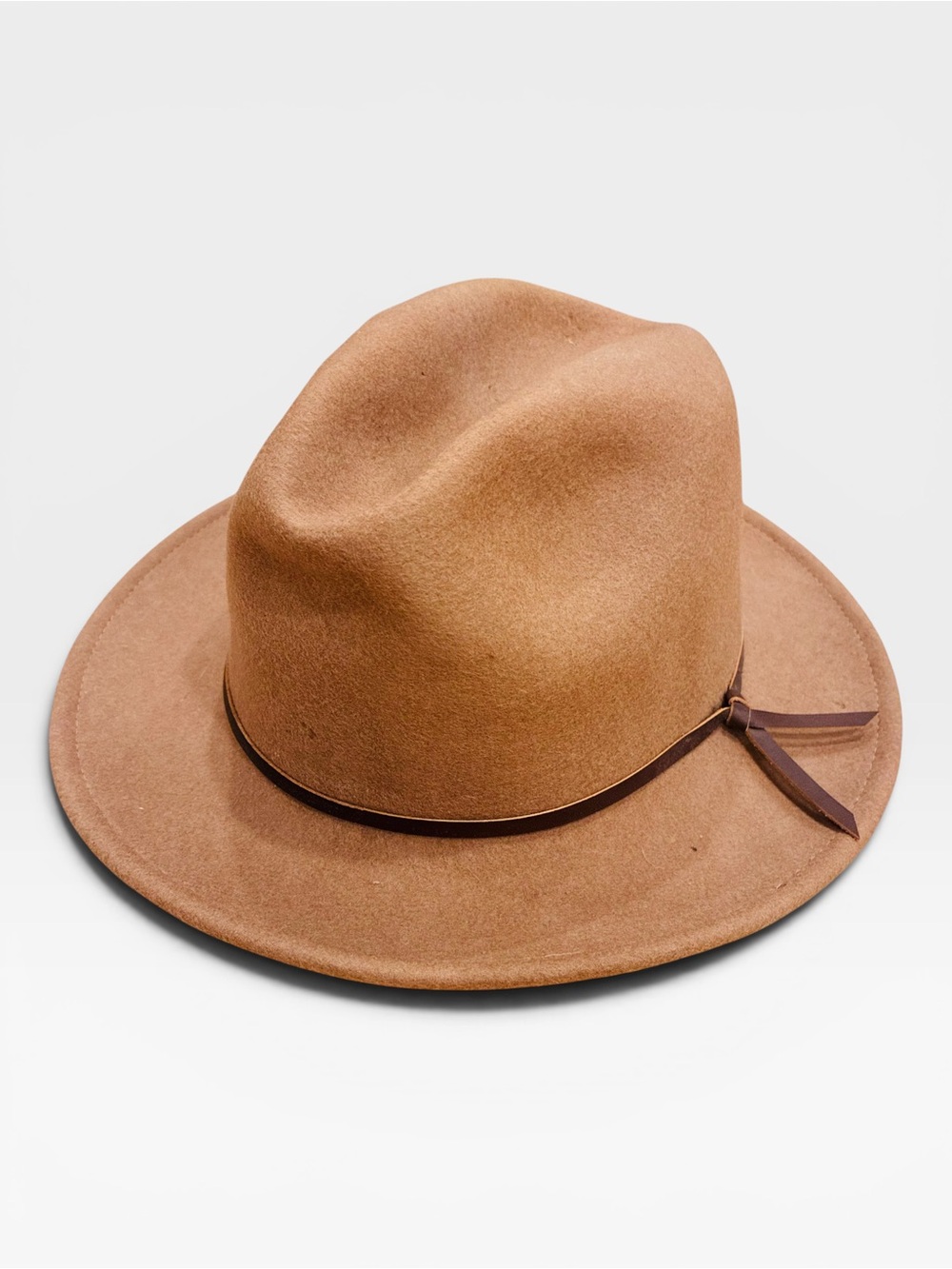 Classic Tan Wool Fedora Hat with Leather Band